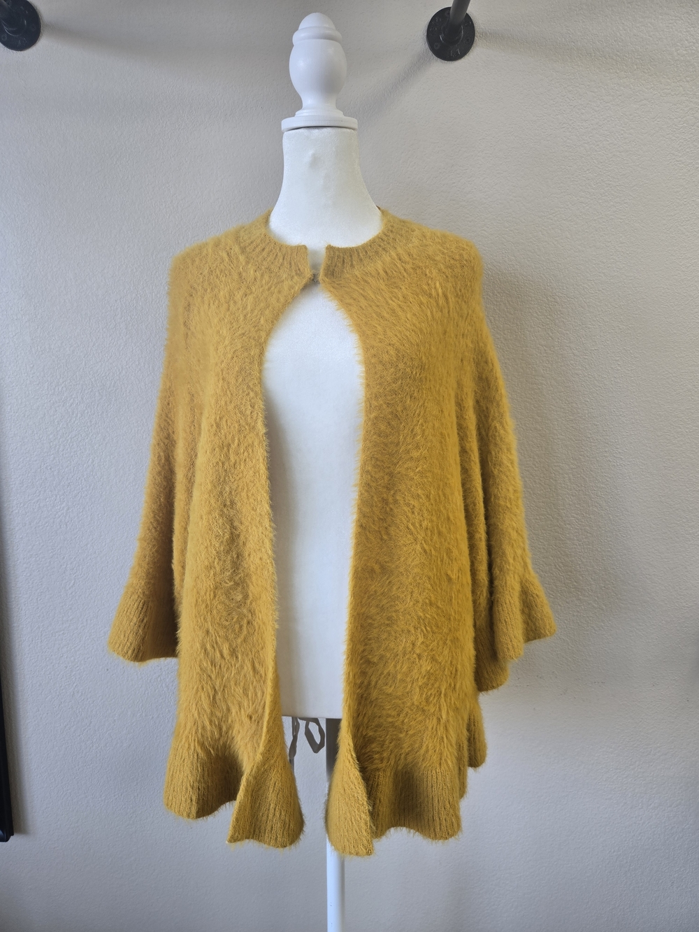Vintage Mustard Fuzzy Knit Cape Cardigan